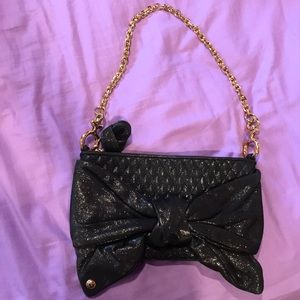 Juicy Couture Shiny Black Shoulder Clutch with Bow